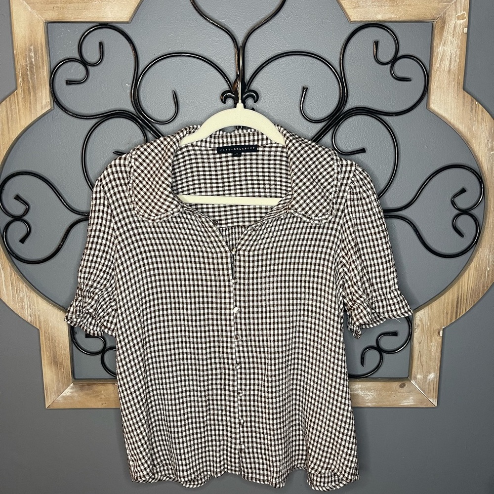 Brown and White Gingham Women's Top